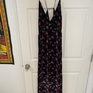 Velvet Black Maxi Dress with Flowers